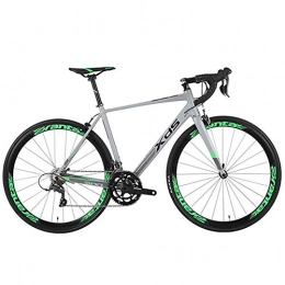 Cxmm Fahrräder Cxmm Rennrad, 16-Gang-Rennrad für Erwachsene, 480 mm ultraleichtes Aluminium-Aluminiumrahmen-City-Pendlerfahrrad, perfekt für Touren auf Straßen- oder Schotterwegen, Blau, Silber
