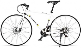 Ding Rennräder DING 21 Speed-Straßen-Fahrrad, High-Carbon Stahlrahmen Männer Rennrad, 700C Räder Stadt-Pendler-Fahrrad mit Doppelscheibenbremse (Color : White, Size : Straight Handle)