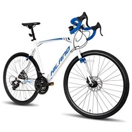 HH HILAND Fahrräder Hiland Rennrad 700c Aluminiumrahmen mit Shimano 21 Gang-Schaltung Scheibenbremse 53cm Weiß&Blau Racing Bike City Pendlerfahrrad für Damen und Herren
