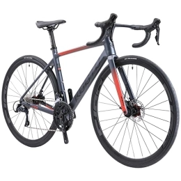 KOOTU  KOOTU Rennrad Carbon, Carbon Rahmen Fahrräder mit Shimano Sora R3000 18 Gänge Kettenschaltung und Scheibenbremse Rennräder 700c Fahrrad für Herren Damen und Jungen (54cm, Grau rot)