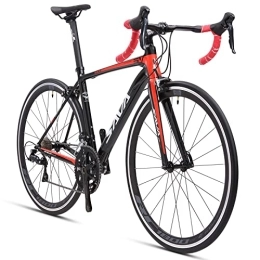 SAVADECK  SAVADECK Rennrad mit Carbon Gabel, R6 700C Aluminium Rennrad Leichtes Rennrad aus Aluminiumlegierung mit SORA R3000 18 Gänge Kettenschaltung und Doppel-V-Bremse (54cm, Schwarz rot)