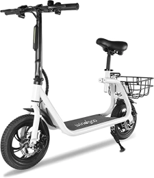 TOEU Electric Scooter Electric Scooter Adult, Windgoo E Scooter with 35km Long Range, 12 Inches Folding Electric Scooter, 36V 7.8AH Lithium Battery, Electric Scooter with Basket (White)
