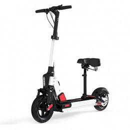 Longteng Electric Scooter Electric Scooter Adult, With Seat Detachable, Front And Rear Shock Absorption, 35 Km / H, 10 Inch Pneumatic Tire, Fast Folding, LCD Screen (Color : White, Size : Endurance30-40km)