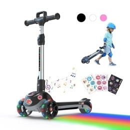 Kids Electric Scooter 3-12, iK2 Foldable Electric Scooter for Kids, 3 Adjustable Heights Toddler Motorized Pink Scooters, Bluetooth Speaker & LED Light-up Wheel, Gift for Girls/Boys