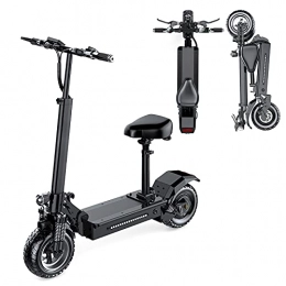 Yadaln Push Cart With Seat Collapsible Remote Control LED Lights Waterproof Electric Scooter Adult With Seat Screen Instrument Electronic Throttle Electric Scooter Black