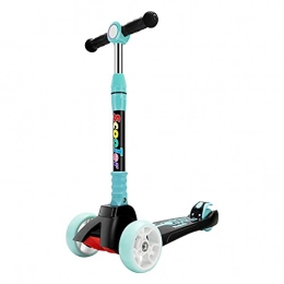 Asdf Scooter 4-Wheel Children's Scooter, Flashing PU Wheel Folding Scooter, Height Adjustable & Tilt Steering System, Rear Two-Wheel Brakes, Suitable for Boys And Girls Aged 3-16, Green