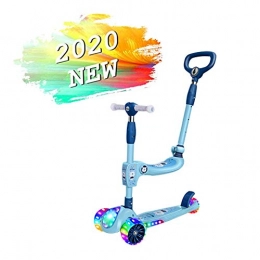 WEIJINGRIHUA Scooter Adjustable Height Children Kick Scooter Lightweight Easy Folding 5cm Flashing Off-road Wheel 3 Steps Height Adjustment 61.5cm~78.5cm, Maximum Load-bearing 50kg Push handle with seat ( Color : Blue )