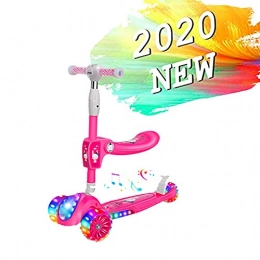 WEIJINGRIHUA Scooter Adjustable Height Children Kick Scooter Lightweight Easy Folding 5cm Flashing Off-road Wheel 3 Steps Height Adjustment 61.5cm~78.5cm, Maximum Load-bearing 50kg Push Handle With Seat ( Color : Red )