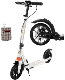 LLNZQ Scooter Adult scooter Black Adult Kick Scooter With Large Wheels Disc Handbrake Dual Suspension Folding City Push Scooter With Storage Basket - Supports 220lbs WJHCDDA (Color : White)