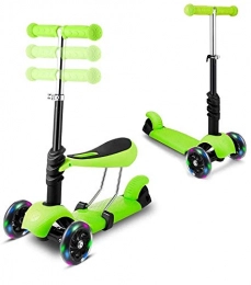 BAODAN 3 Wheeled Scooter for Kids - Stand & Cruise Child/Toddlers Toy Folding Kick Scooters w/Adjustable Height, Anti-Slip Deck, Flashing Wheel Lights, for Boys/Girls 2-12 Year Old,Green