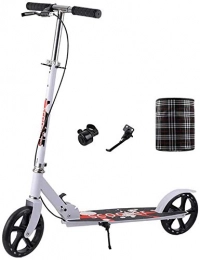 BRFDC Scooter BRFDC Adult Scooter Folding Adult Kick Scooter With Big Wheels And Handbrake Adjustable Height City Push Commuter Scooter Heavy Duty Load 330 Lbs (Color : White)