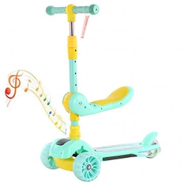 BYOUQ Scooter BYOUQ 3 Wheeled Scooter For Kids Stand Cruise Child / Toddlers Toy Folding Kick Scooters With Music Adjustable Height, Anti-Slip Deck Flashing Wheel Lights For Boys / Girls 2-12 Year Old