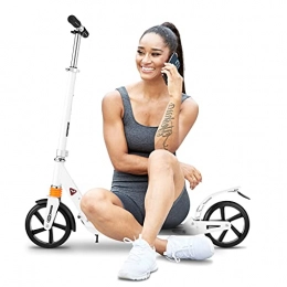 Caroma Scooter Caroma Scooters for Adults Kick Scooter with Kick stand Brake, Dual Suspension System, Quick Release Folding and Adjustable Height 8 inch Big Wheels Scooters with Strap for Adults and Teens (White)