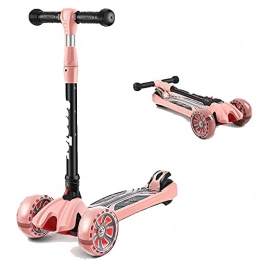 CDPC Scooter CDPC Children's Scooter, Foldable Scooter with 3 LED Light Wheels, 4 Height Adjustable & Rear Brake Settings, Quick Release Folding System, Suitable for Children Aged 3-12, Pink