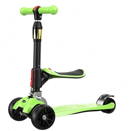 CQILONG-Scooter's Scooter CQILONG Child Scooter, Collapsible Aluminum Alloy T-bar PU Wear-resistant Wheel Suitable For 2-12 Years Child, 5 Colors (Color : Green, Size : 63x29x84cm)