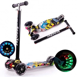 FUJGYLGL Scooter Graffiti Children's Scooter 3-6-8 Years Old Four-wheel Toddler Bike with Flash LED Light Detachable (Black Yellow)