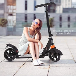 Hesyovy Scooter Hesyovy Lightweight Scooter T-Style Sturdy Aluminium Alloy Foldable Height Adjustable Big Wheel 195 mm Wheels City Scooter for Adults (Black)