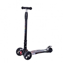 JUSTPENGHUI Scooter JUSTPENGHUI 3-wheel Scooter Tilts To The Steering Wheel With LED Lights Adjustable For Height Scooter (Color : Graffiti Black)