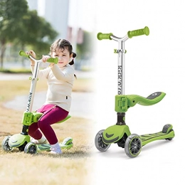 Kick'n'Roll Scooter Kicknroll 2-in-1 Kick Scooter for Kids, Foldable & 4 Adjustable Height Scooter with Seat for Aged 18 Months to 8 Years Kids Boys Girls, 3 LED Flash Wheel, Load 50 kg, T-Bar, Extra-Wide & Anti-Slip Deck