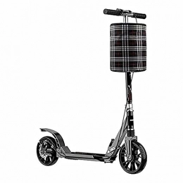 Ldelw Scooter kickscooter adult folding scooter with big wheels and handbrake double lift commuter scooter with storage basket and bell load 150 kg (black) sunyangde (Color : Black)