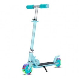 LED Light Up Wheels Kids Scooter,Boys Girls Children's Scooter,Adjustable Height Lightweight Fold Aluminum Alloy Non-Slip Fashion Colorful Scooter Aged 3+,Blue