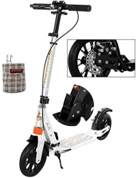 LLNZQ Scooter LLNZQ Adult scooter Adult Kick Scooter With Big Wheels And Disc Handbrake One-button Folding Dual Suspension Commuter Scooter With Storage Basket - Supports 100kg WJHCDDA (Color : White)