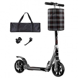 LXLA - Adult Kick Scooter Scooter LXLA - Adult Kick Scooter with Big Wheels and Disc Handbrake, Folding Dual Suspension Commuter Scooter with Carry Bag and Basket, Supports 330lbs (Color : Black)