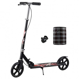 LXLA - Adult Kick Scooter Scooter LXLA Folding Adult Kick Scooter with Hand Brake, Big Wheels Commuter Scooter with Bell and Basket, Adjustable Height, Supports 220lbs (Color : Black)