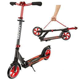 Simtae Cityroller BigWheel 200 mm Kick Scooter Foldable Height Adjustable for Girls Boys Adults Red / Black