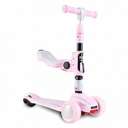 SJZD Scooter SJZD Folding scooter, children's scooter with seat, three-wheel scooter with LED lighting, extra-wide deck, suitable for boys and girls aged 1-12 (pink)