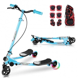 WOOKRAYS Swing Scooter, 3 Wheels Foldable Wiggle Scooter Tri Slider Kick Speeder Push Scooter with LED Lights, Adjustable Handle for Kid Ages 5 Years Old and Up