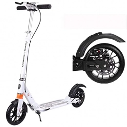 ZHZHUANG Scooter ZHZHUANG Portable Adult Kick Scooter Big Pu Wheels Adjustable Height Teenager Children with Shock Absorbers Carbon Brake Design Smooth, White