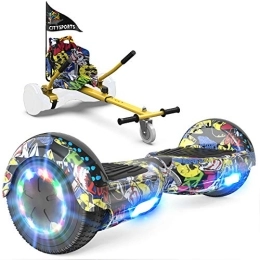 GeekMe Scooter GeekMe hoverboards go kart attachment, hoverboards with Hoverkart 6.5 inch with Bluetooth Speaker, LED Lights, Gift for Kid, Teenager and Adult