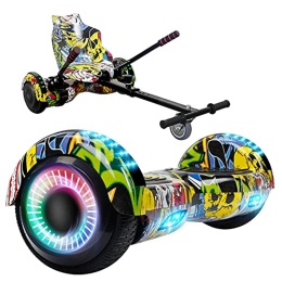 SISGAD Scooter SISGAD Hoverboard Go Kart, Hoverboards with Seat 6.5" Self Balancing Electric Scooter Hoverkart with Bluetooth and LED Lights, Hoverboard Go Kart Bundle for Kids Gift