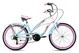 KS Cycling Vélos Cruiser KS Cycling Beachcruiser 24'' Cherry Blossom 6 Vitesses Bleu-Rose TC 41 cm Vélo Fille, 41