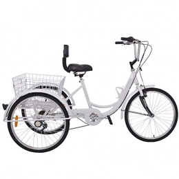 MOMOJA 24 '' Tricycle 6 Vitesse 3 Roue Vlo Trike Vlo Vlo Pdale De Vlo avec Panier pour Adultes en Plein Air Sports (Blanc)
