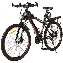Pateacd vélo Bike Vélo VTT haut de gamme, 26 pouces Bike Strong VTT En Aluminium - Vélo Pour Filles Et Homme - Frein À Disque Avant Et Arrière - Dérailleur Shimano 21 Vitesses - Suspension complète, Black red