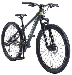 BIKESTAR Vélos de montagnes BIKESTAR VTT en Aluminium, Frein à Disque, 21 Vitesses Shimano, 27.5 Pouces | Mountainbike Cadre 14" Pouces MTB Suspension Avant | Noir Vert