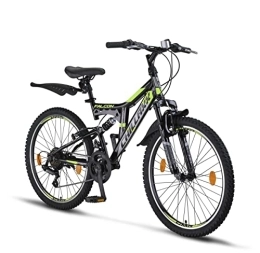 Chillaxx vélo Chillaxx Bike Falcon Vélo de montagne haut de gamme de 24 et 26" – Vélo pour garçons, filles, femmes et hommes – Frein en V – 21 vitesses – Suspension complète (24 pouces, frein V-brake noir)