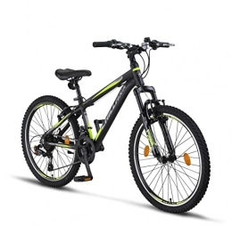 Chillaxx Vélos de montagnes Chillaxx Bike Legend Premium en 24 et 26 pouces VTT en aluminium V-Bramse Vélo pour garçons, filles, hommes et femmes - 21 vitesses - Vélo VTT en aluminium (24 pouces, noir / citron V-Bramse)