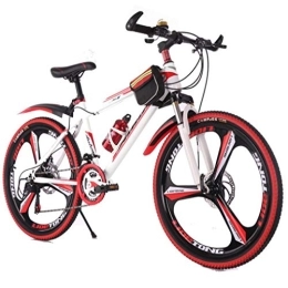 Dsrgwe vélo Dsrgwe VTT, VTT, 26inch Roues, Vélos Cadre en Acier, Suspension à Double Disque de Frein Avant et (Color : White+Red, Size : 24 Speed)