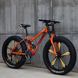 Hadishi vélo Fat Bike 26'' Cadre en Acier Carbone VTT, Pneus Super Larges De 4, 0 Pouces Plage Vélos Neige, Double Disque De Frein Cruiser Vélo, Orange, 26inch 7speed