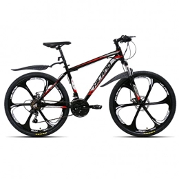 Hiland vélo Hiland VTT 26 pouces avec cadre en aluminium 17 pouces - Frein à disque - Fourche à suspension - 6 rayons - Vélo pour adolescent - Vélo monsieur femme noir et rouge
