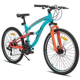 STITCH vélo Hiland Vélo VTT 26" à double suspension 21 vitesses pour homme 18" Fully Multifonctionnel Orange / Bleu