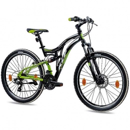 KCP Vélos de montagnes KCP Vélo de VTT Fully VTT pour adolescent 26" avec suspension Shimano 21 G Noir / vert