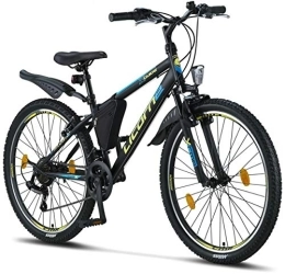 Licorne Bike Vélos de montagnes Licorne Bike Guide Vélo VTT haut de gamme pour filles, garçons, hommes et femmes Vélo avec dérailleur Shimano 21 vitesses, Fille Homme, Noir / bleu / citron vert, 26