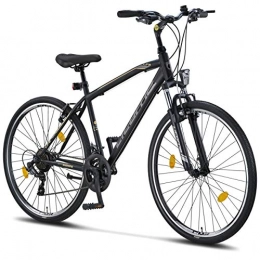 Licorne Bike Vélos de montagnes Licorne Bike Premium Trekking Bike 28 pouces - Vélo Garçon, Fille, Homme et Femme - Dérailleur Shimano 21 vitesses - Vélo Homme - Garçon - Life M-V - Noir / Gris