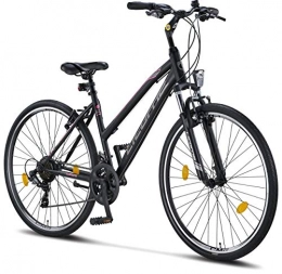 Licorne Bike Vélos de montagnes Licorne Bike Vélo de randonnée premium 28 pouces - Vélo pour garçons, filles, femmes et hommes - Dérailleur Shimano 21 vitesses - VTT - Cross - Life-L-V - Noir / rose