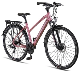 Licorne Bike Vélos de montagnes Licorne Bike Vélo de trekking de qualité supérieure - 28” - Frein à disque en aluminium - Pour garçons, filles, femmes et hommes - Dérailleur 21 vitesses - VTT - Vélo cross (femme, rose) Standard