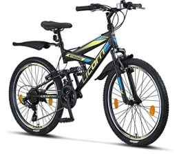 Licorne Bike vélo Licorne Bike Vélo VTT 26" Premium - Vélo pour garçons, Filles, Femmes et Hommes - Dérailleur 21 Vitesses - Suspension complète - Vélo Robuste, Homme, Noir / Bleu / Citron Vert, 24 Pouces